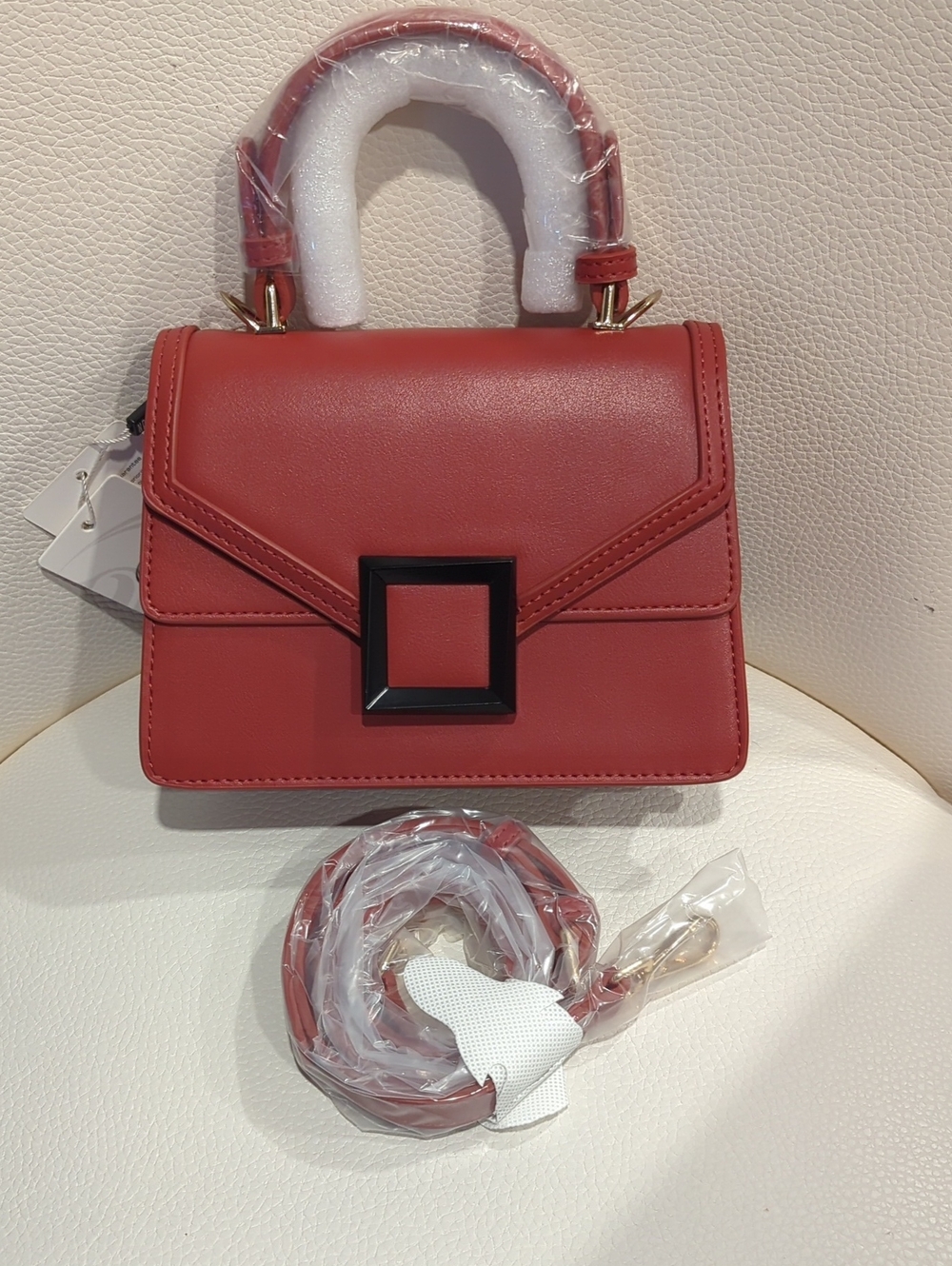 Structured Top-Handle Crossbody in Deep Coral Red